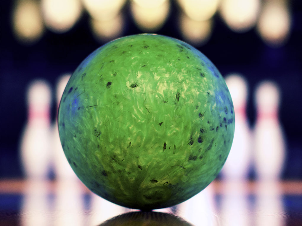 Green Bowling Ball and Pins