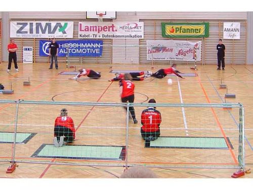 Torball game in action on indoor court